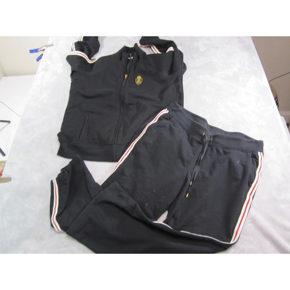 Lauren Ralph Lauren Track Suit Mens Extra Large Black Full Zip Striped Set Crest - Picture 1 of 16